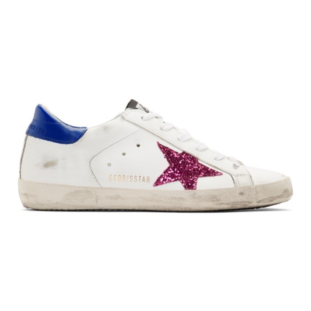 Golden Goose White and Blue Glitter Superstar